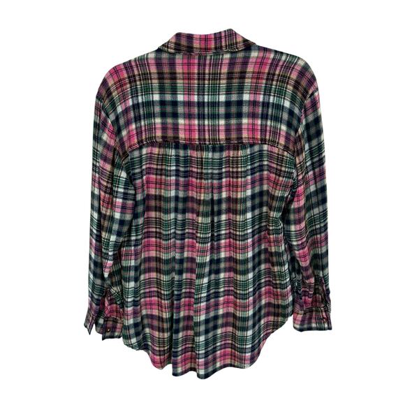 Pilcro Anthro Pink Green Plaid Hadley Relaxed Button Down Womens Petite Small - Picture 5 of 5